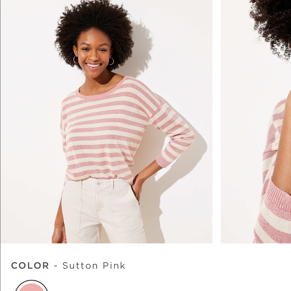 LOFT Shimmer Striped 3/4 Sleeve Sweater